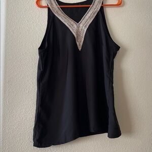 Black Sleeveless Top with Crochet Detail